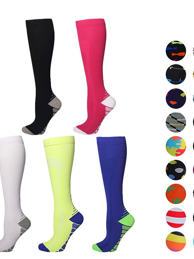 Men's Women's Compression Socks Outdoor Sports Hiking Socks Football Soccer Socks for Men Women Breathable Soft Lightweight Socks for Fishing Climbing Beach Black Grey Fluorescent Yellow Green - LuckyFash™