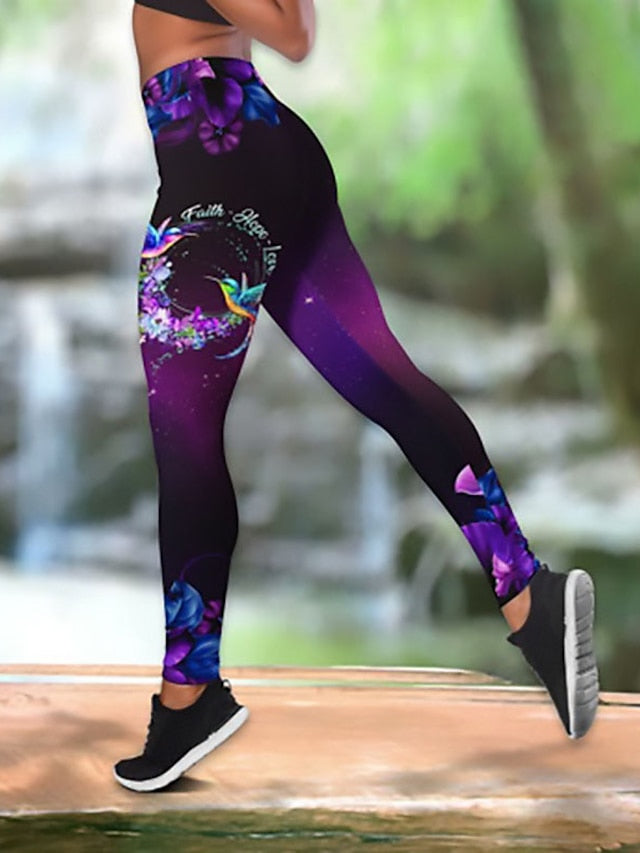 Women's Activewear Set 3D Set 3D Tracksuit 3D Print 2 Piece Floral Leggings Tank Top Violet Black Spandex Yoga Fitness Gym Workout High Waist Tummy Control Butt Lift Breathable Sleeveless Sport - LuckyFash™