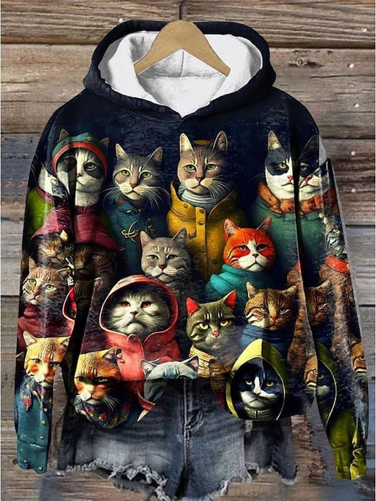 Funny Cat Print Women's Hoodie Sweatshirt Pullover for Casual Sports Wear