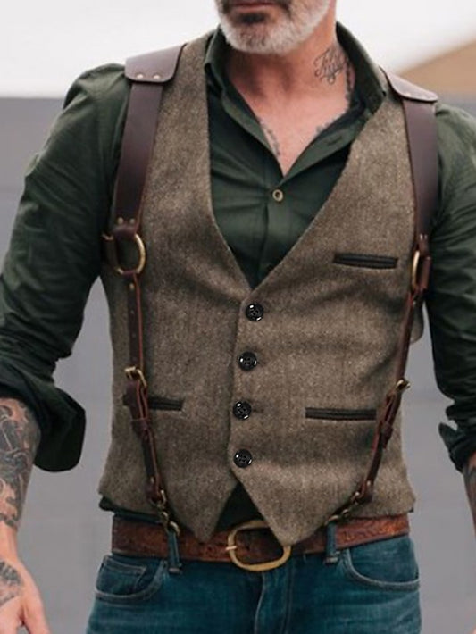 Winter Expedition Men's V Neck Vintage Vest for Outdoor Adventures