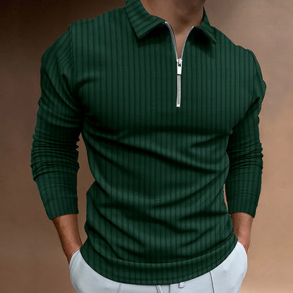 Striped Quarter Zip Men's Golf Polo Shirt - Summer Style with Turndown Neckline