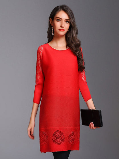 Lace Stitching Diamond Slimming Mini Dress