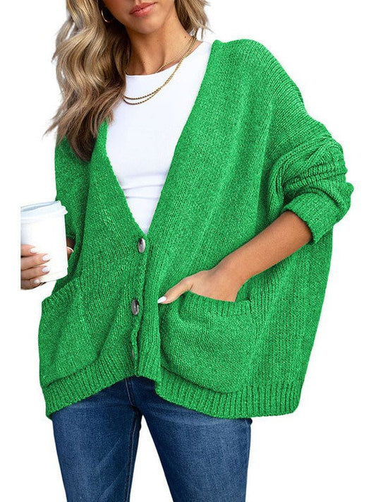Ladies Knit Long Sleeve Cardigan and Sweater in Solid Color