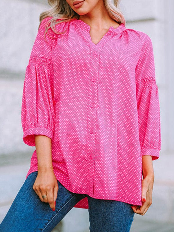 Ladies' Wrinkle-Resistant Single-Breasted Shirt with Polka Dot Print