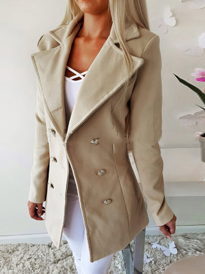 Lapel Double-Breasted Woolen Coat