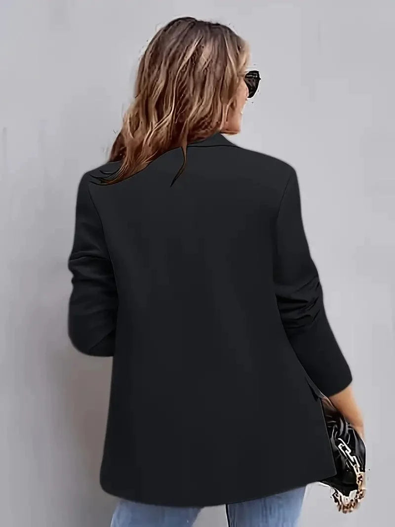 Lapel Neck Blazer with Button Front, Stylish Long Sleeve Jacket for Office & Work, Women's Apparel