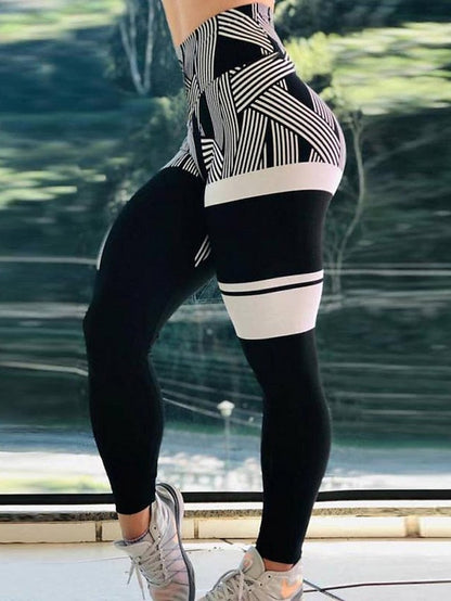 Sculpted Curve High Waist Yoga Leggings - Black & White Print