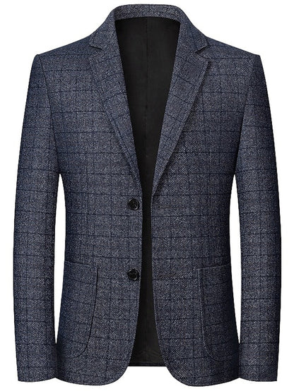 Classic Blue Grey Men's Plaid Blazer - Winter Essential for Stylish Men