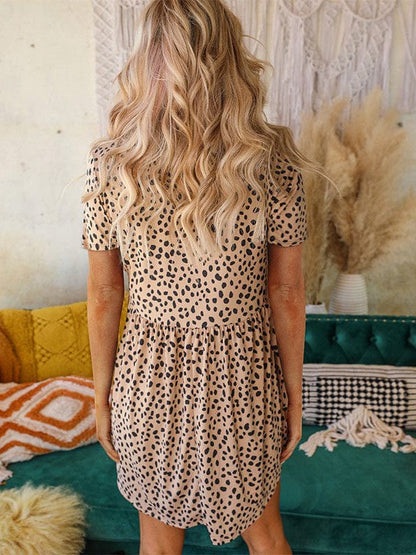 Leopard Print Babydoll Dress with High Waist