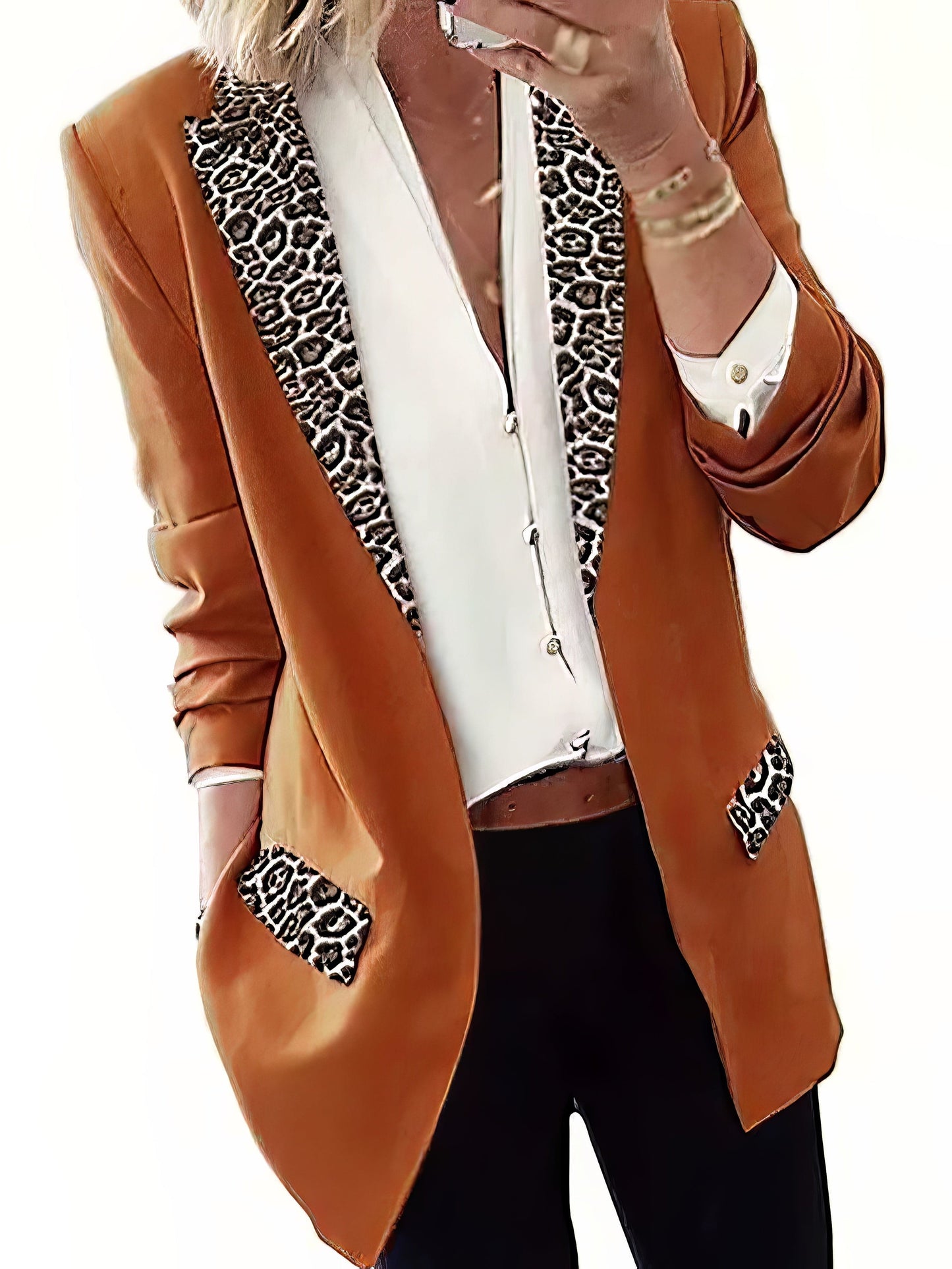 Leopard Print Stitching Long Sleeve Blazer