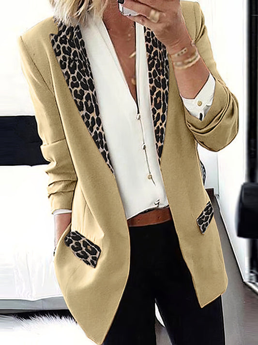 Leopard Print Stitching Long Sleeve Blazer