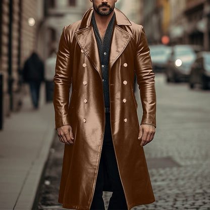 Winter Essentials: Men's Stylish Double Breasted Faux Leather Peacoat