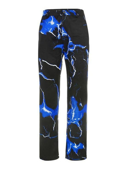 Lightning Print Casual Versatile Straight Wide-leg Pants