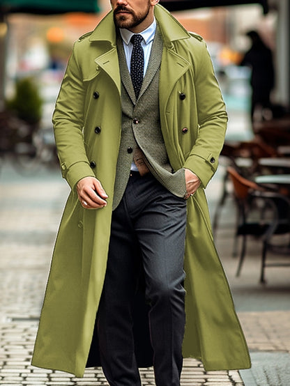 Classic Men's Long Overcoat with Adjustable Fit and Breathable Fabric - Versatile for Work, Celebrations, and Weddings