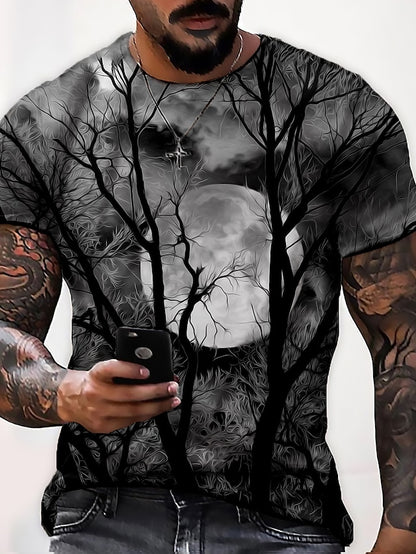 Trees Casual Mens 3D Shirt For Halloween | Purple Summer Cotton | Men'S Unisex Tee Moon Graphic Prints Crew Neck Wine Blue Yellow Red 3D Daily Short Sleeve