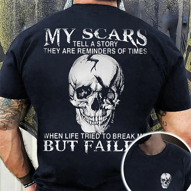 Skull Mens 3D Shirt For My Scars Tell Story They Are Reminders Of Times | Green Summer Cotton | Graphic Prints Black Wine Navy Blue Tee Casual Style Men'S Blend Basic Modern Contemporary Short