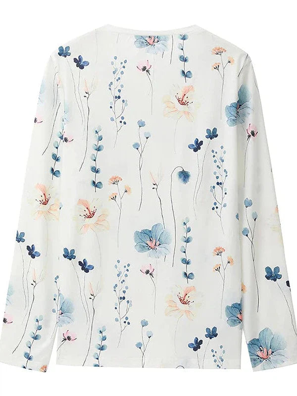 Floral Print Long Sleeve Women's T-Shirt for Fall & Winter Casual Wear