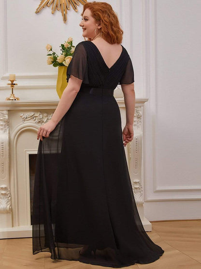 Long Empire Waist Bridesmaid Dress with Short Flutter Sleeves