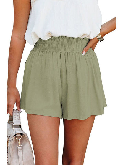 Loose-fit High Waist Ruffle Wide-leg Cotton Shorts in Various Colors