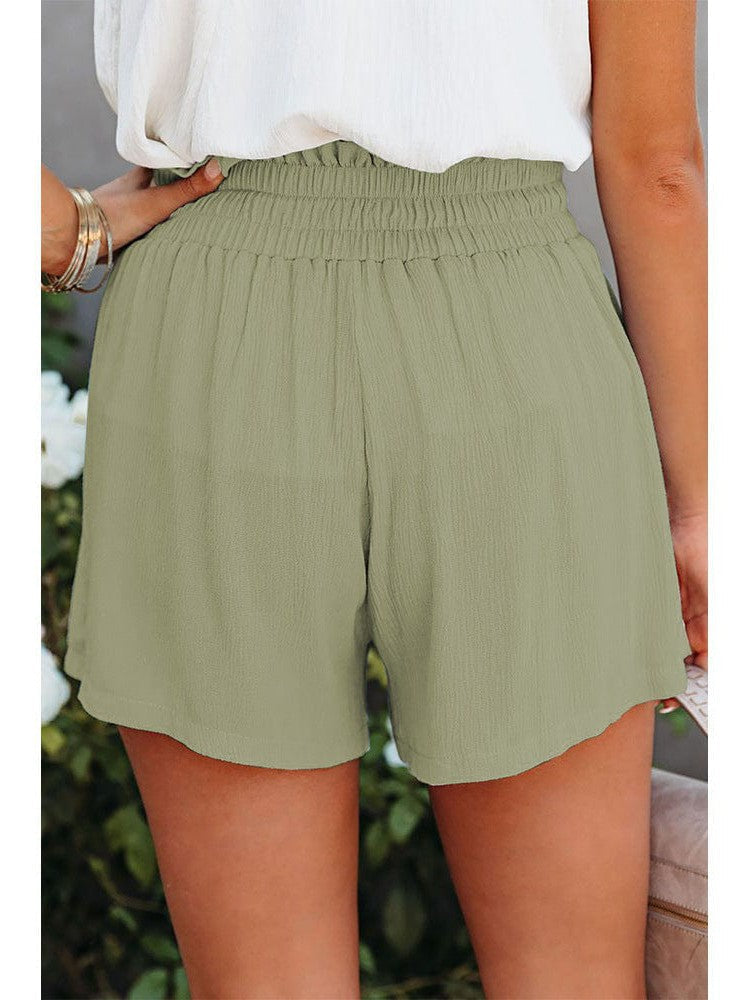 Loose-fit High Waist Ruffle Wide-leg Cotton Shorts in Various Colors