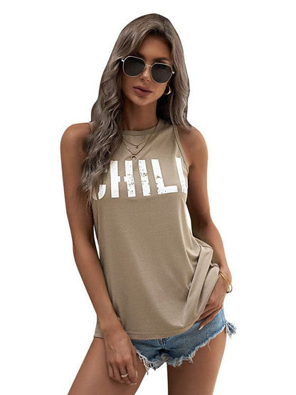 Loose Fit Women's Slogan Printed Sleeveless Top