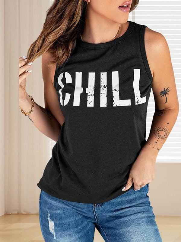 Loose Fit Women's Slogan Printed Sleeveless Top