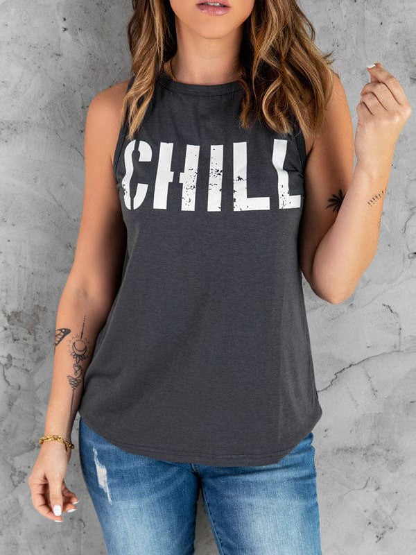 Loose Fit Women's Slogan Printed Sleeveless Top