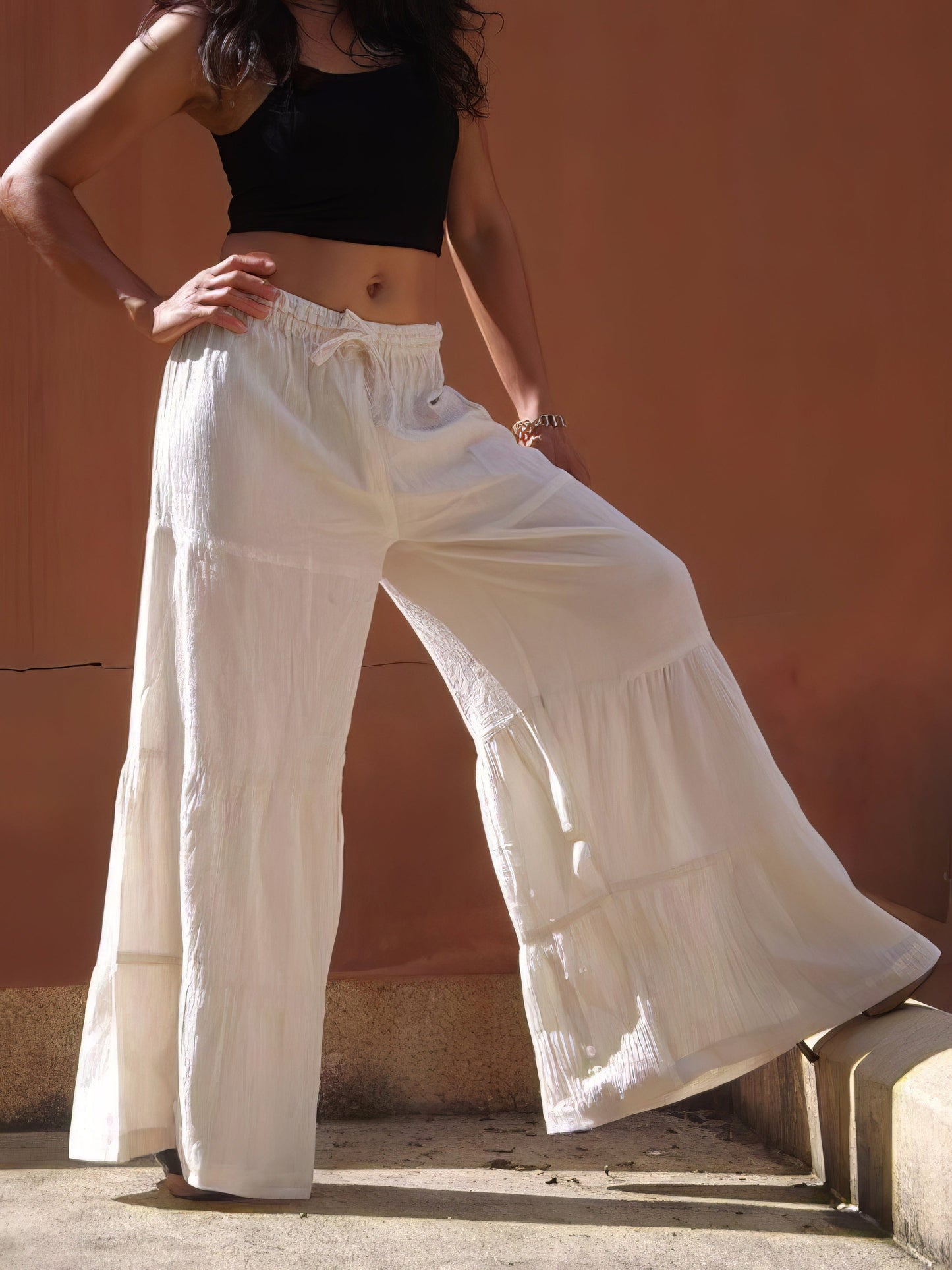 Loose Solid Elastic Waist Plus Size Wide Leg Pants