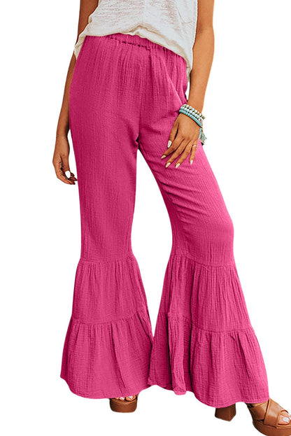 Loose Solid Elastic Waist Plus Size Wide Leg Pants