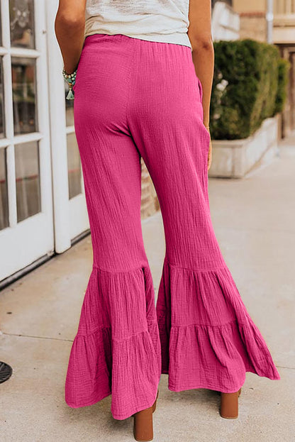 Loose Solid Elastic Waist Plus Size Wide Leg Pants