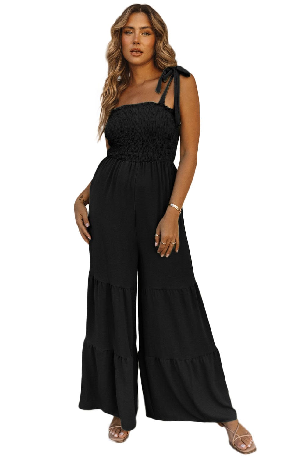 Loose Solid Elastic Waist Plus Size Wide Leg Pants