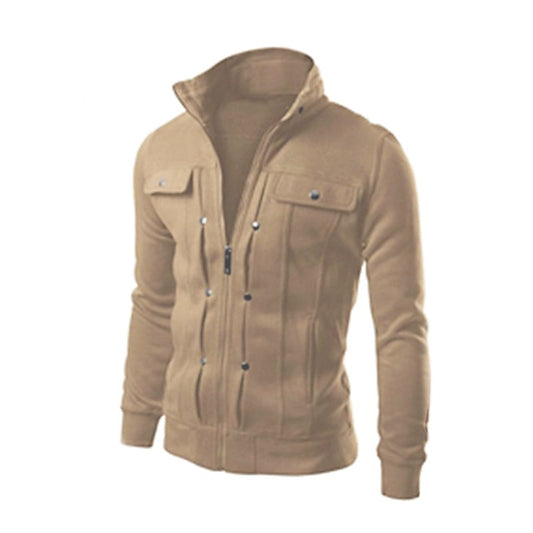 Men's Jacket Street Business Thermal Warm Windproof Zipper Winter Autumn Solid Color Fashion Regular Black White Brown Light Grey Dark Gray Jacket