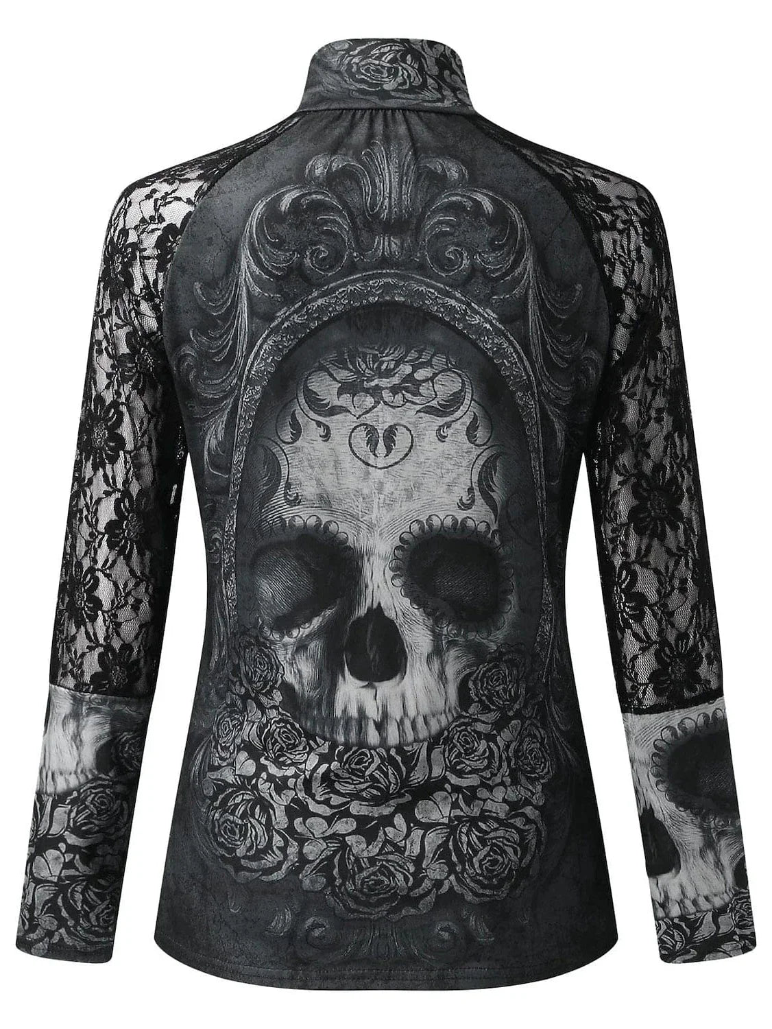 Skull Lace Print Long Sleeve Women's T-shirt