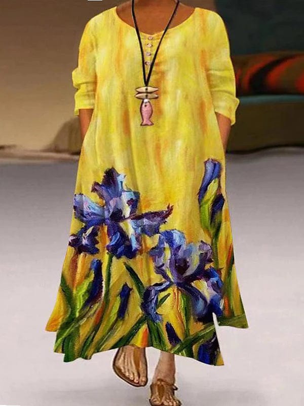 Floral V-Neck Long Sleeve Maxi Dress for Plus Size Women