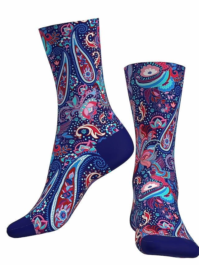 Men's Women's Socks Outdoor Exercise Bike / Cycling Breathable Soft Comfortable 1 Pair Paisley Cotton Black Purple Fuchsia S M L - LuckyFash™