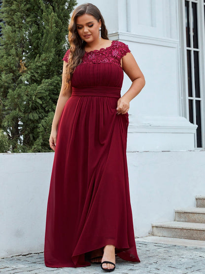 Maxi Lace Cap Sleeve Long Formal Evening Dress