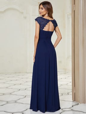 Maxi Lace Cap Sleeve Long Formal Evening Dress