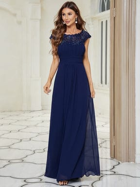 Maxi Lace Cap Sleeve Long Formal Evening Dress