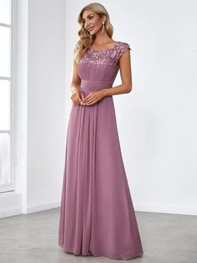 Maxi Lace Cap Sleeve Long Formal Evening Dress