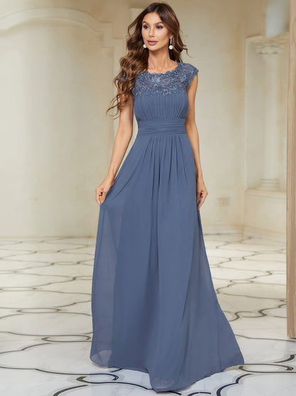 Maxi Lace Cap Sleeve Long Formal Evening Dress