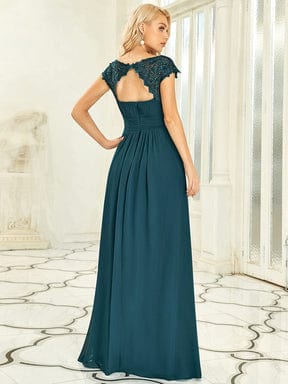 Maxi Lace Cap Sleeve Long Formal Evening Dress