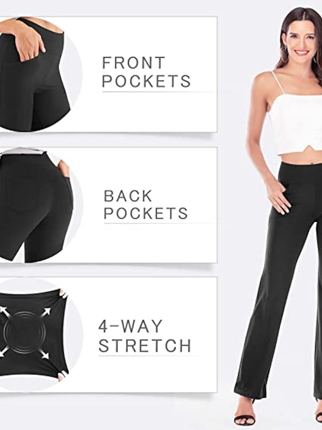 Women's Yoga Pants Side Pockets Wide Leg Tummy Control Butt Lift Quick Dry High Waist Yoga Fitness Gym Workout Bottoms Black White Pink Sports Activewear Stretchy - LuckyFash™