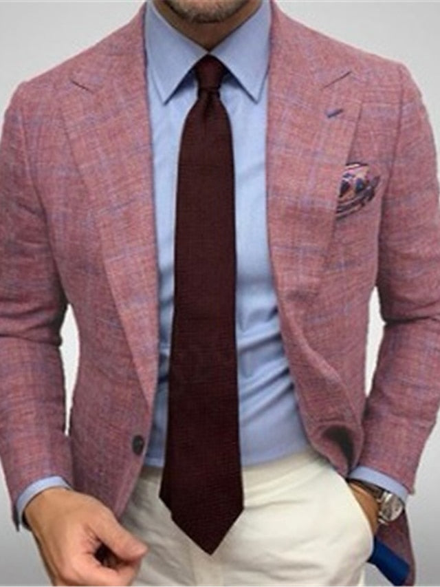 Stylish Men's Tweed Plaid Evening Blazer with Long Sleeves