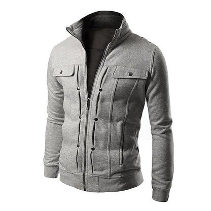 Men's Jacket Street Business Thermal Warm Windproof Zipper Winter Autumn Solid Color Fashion Regular Black White Brown Light Grey Dark Gray Jacket