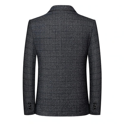 Classic Blue Grey Men's Plaid Blazer - Winter Essential for Stylish Men