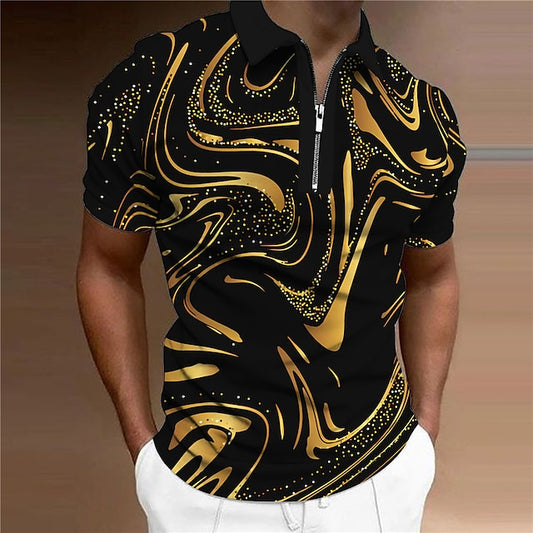 3D Print Men's Long Sleeve Polo Shirt with Gradient Colors