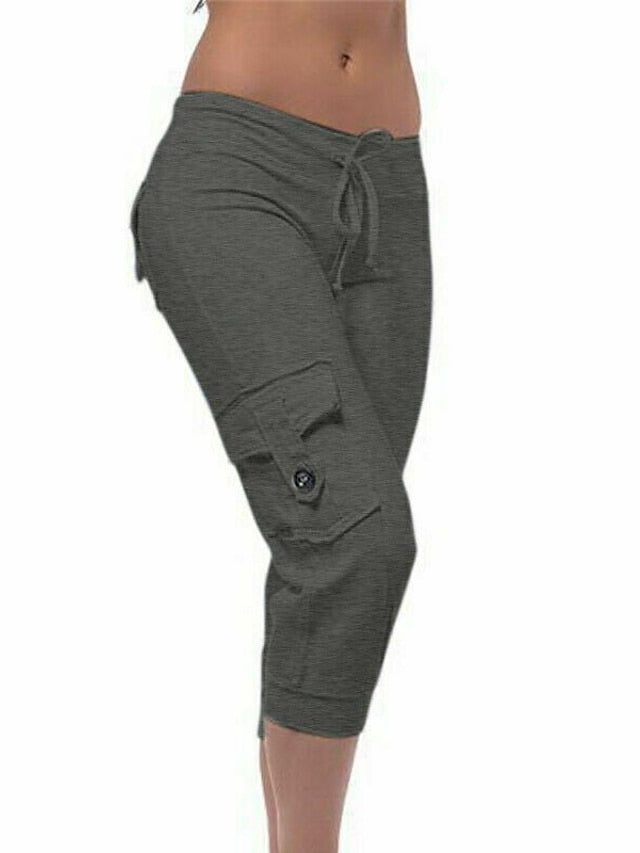 Women's Capri Pants Drawstring Multiple Pockets Yoga Fitness Gym Workout Bottoms Black White Burgundy Sports Activewear Micro-elastic Slim - LuckyFash™