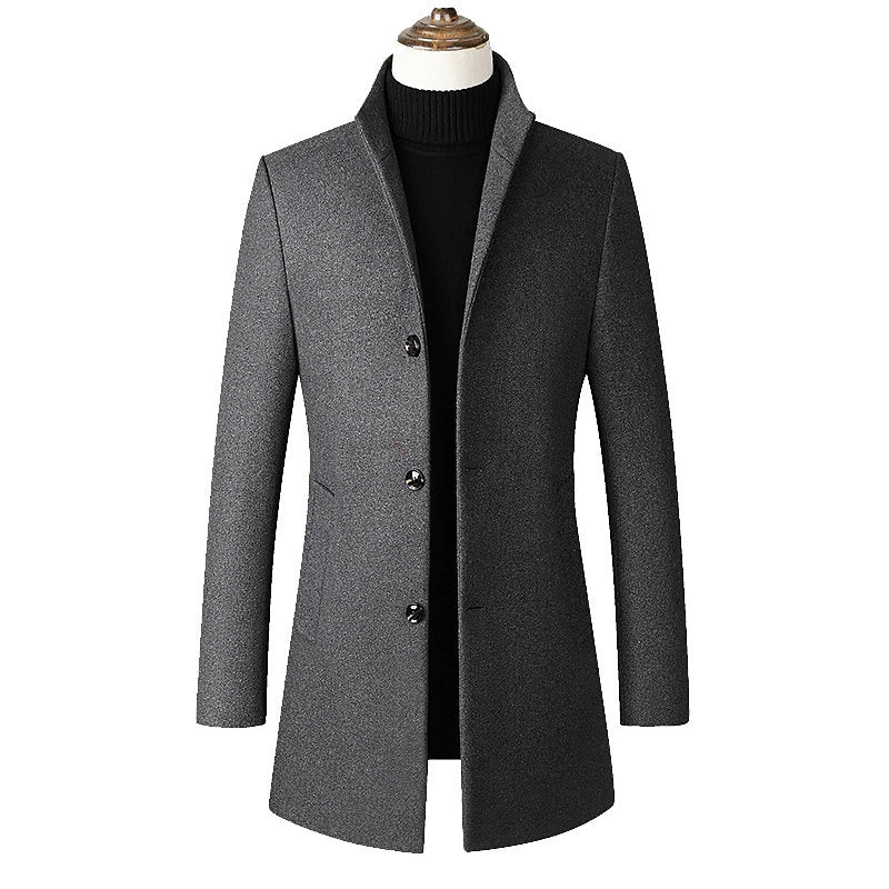 Winter Wool Overcoat with Long Sleeves for Men - Ideal for Spring and Fall Seasons