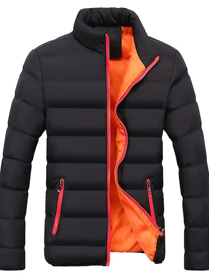 Men's Winter Jacket Puffer Jacket Padded Classic Style Sports Outdoor Windproof Warm Winter Solid Color Black Wine Red Navy Blue Puffer Jacket