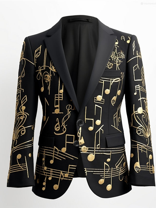 Winter Music Notes Men's Vintage Coat Blazer with Graffiti Design